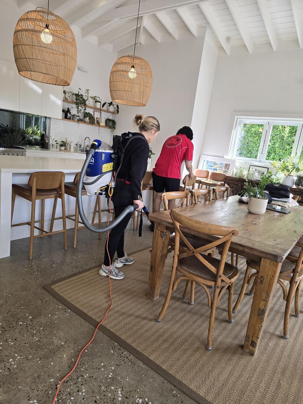 Backpack vacuum, dining area